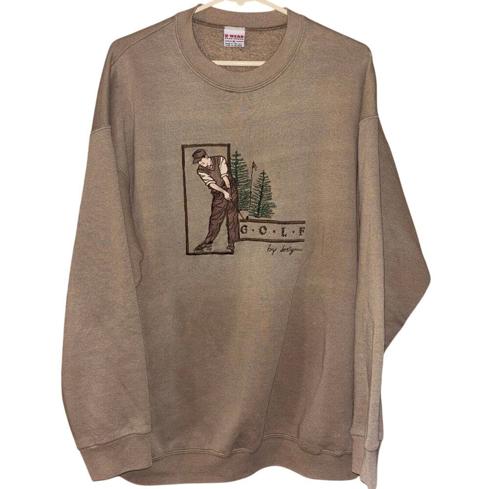 Vintage B-Wear Sportswear embroidered Golf brown crewneck sweatshirt XL